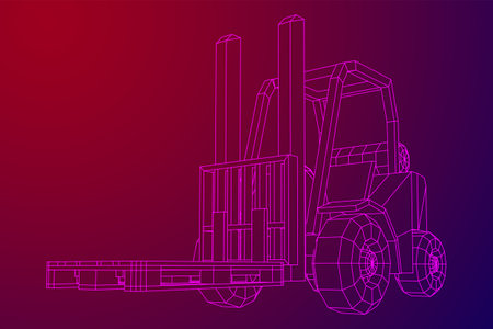Forklift Loader lift truck with cargo pallet for warehouse. Logistics shipping concept. Wireframe low poly mesh vector illustration.のイラスト素材
