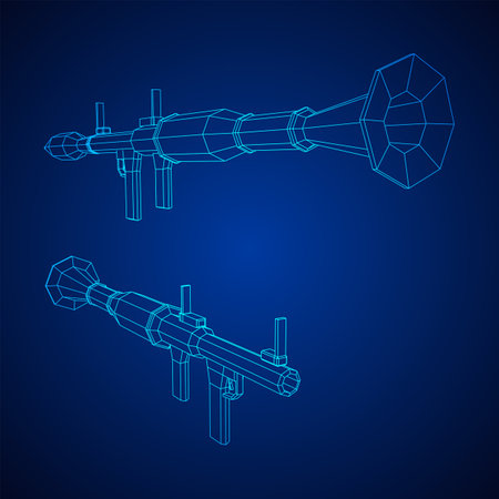 Anti-tank rocket propelled grenade launcher. Wireframe low poly mesh vector illustration.のイラスト素材