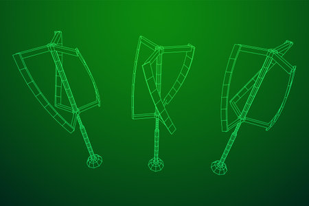 Darrieus wind turbine. Windmill generator wireframe low poly mesh. Vector illustrationのイラスト素材