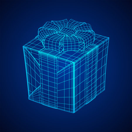 Gift Box with ribbon. Wireframe low poly mesh vector illustration.のイラスト素材