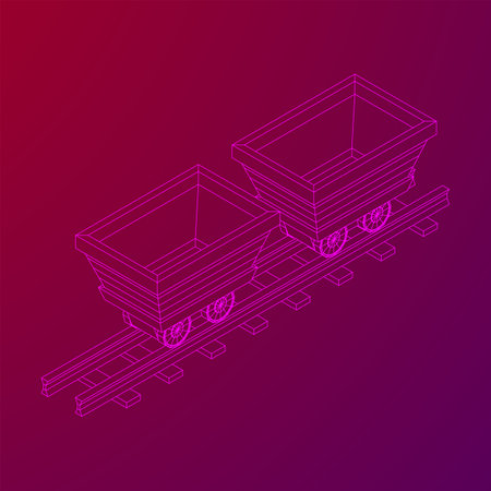 Trolley mine on rails. Wireframe low poly mesh vector illustration.のイラスト素材