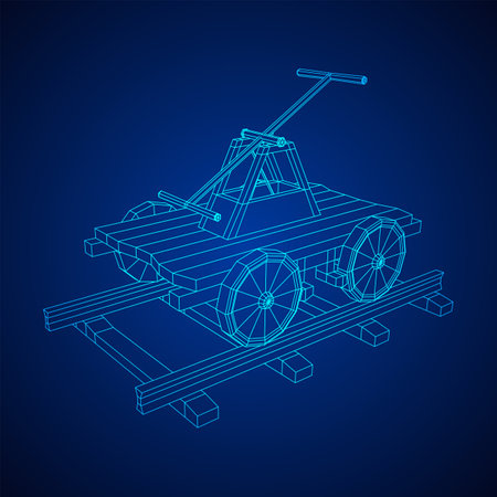 Handcar transportation. Draisine or rail vehicle. Wireframe low poly mesh vector illustration.のイラスト素材