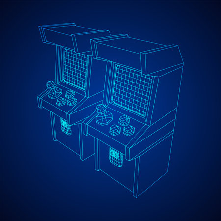 Arcade retro game machine. Wireframe low poly mesh vector illustration.のイラスト素材