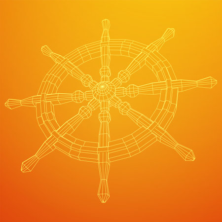 Ship steering wheel. Marine rudder. Wireframe low poly mesh vector illustration.のイラスト素材