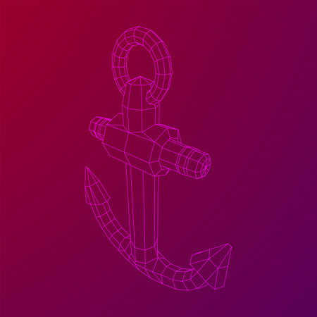 Nautical sea anchor for vessel ship. Wireframe low poly mesh vector illustration