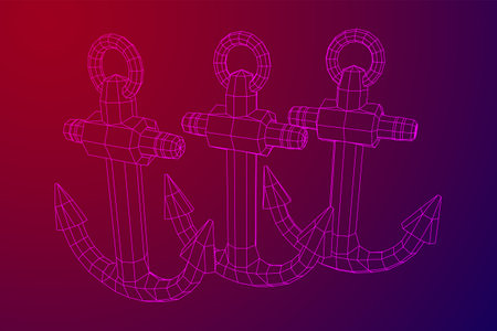 Nautical sea anchor for vessel ship. Wireframe low poly mesh vector illustrationのイラスト素材