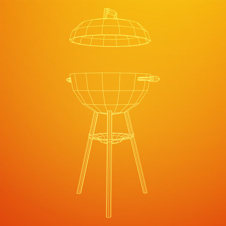 Round barbecue grill. Outdoor bbq party. Wireframe low poly mesh vector illustrationのイラスト素材