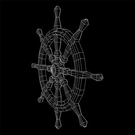 Ship steering wheel. Marine rudder. Wireframe low poly mesh vector illustration.のイラスト素材