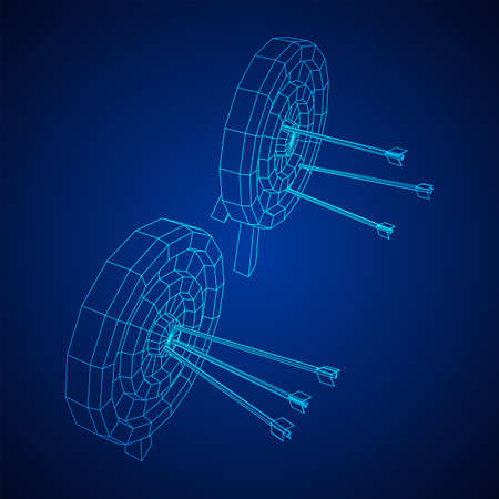 Archery target. Arrows hit round target goal concept. Wireframe low poly mesh vector illustrationのイラスト素材