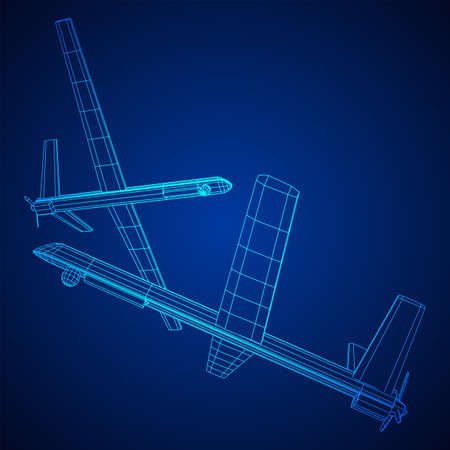 Military drone combat unmanned aerial vehicle. Recon aircraft plane. Wireframe low poly mesh vector illustration.のイラスト素材
