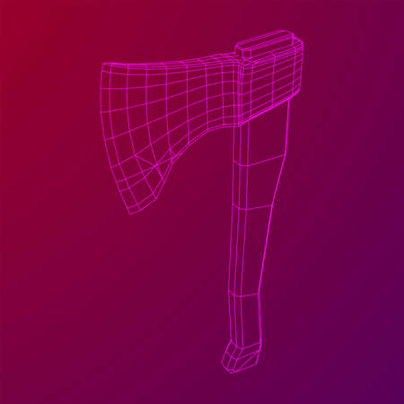 Wooden Hatchet Ax. Woodworking or lumberjack. Wireframe low poly mesh vector illustration.のイラスト素材