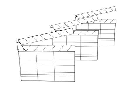 Movie clapper board. Film cinema concept. Wireframe low poly mesh vector illustrationのイラスト素材
