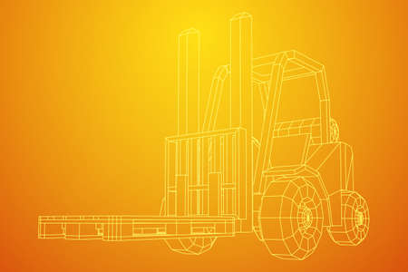 Forklift Loader lift truck with cargo pallet for warehouse. Logistics shipping concept. Wireframe low poly mesh vector illustration.のイラスト素材