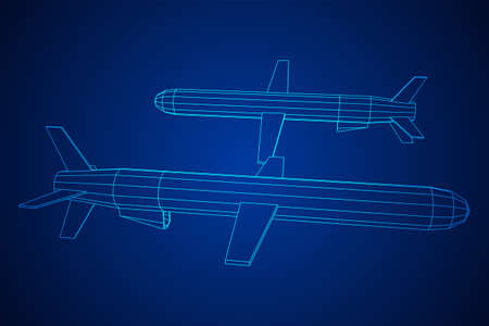 Flying supersonic cruise missile. Wireframe low poly mesh vector illustrationのイラスト素材