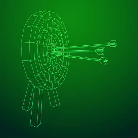 Archery target. Arrows hit round target goal concept. Wireframe low poly mesh vector illustrationのイラスト素材