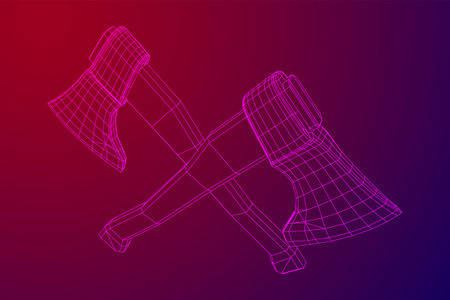 Wooden Hatchet Axe. Woodworking or lumberjack. Wireframe low poly mesh vector illustration.のイラスト素材