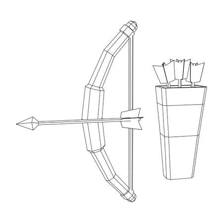 Medieval Bow and arrow archer weapon. Wireframe low poly mesh vector illustration.のイラスト素材