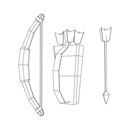 Medieval Bow and arrow archer weapon. Wireframe low poly mesh vector illustration.のイラスト素材