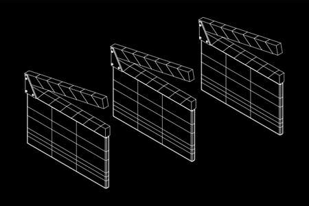Movie clapper board. Film cinema concept. Wireframe low poly mesh vector illustrationのイラスト素材
