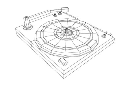 Vinyl turntable audio device. Wireframe low poly mesh vector illustration.のイラスト素材
