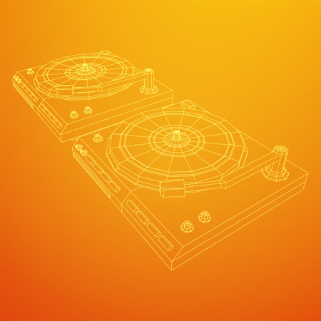 Vinyl turntable audio device. Wireframe low poly mesh vector illustration.のイラスト素材
