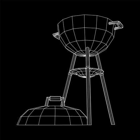 Round barbecue grill. Outdoor bbq party. Wireframe low poly mesh vector illustrationのイラスト素材