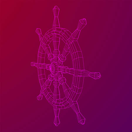 Ship steering wheel. Marine rudder. Wireframe low poly mesh vector illustration.