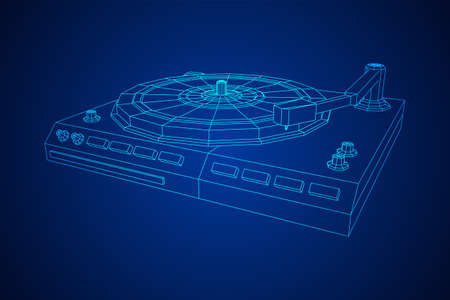Vinyl turntable audio device. Wireframe low poly mesh vector illustration.のイラスト素材