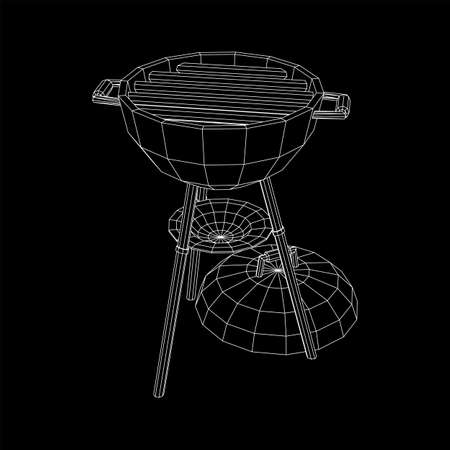 Round barbecue grill. Outdoor bbq party. Wireframe low poly mesh vector illustrationのイラスト素材