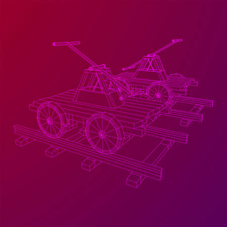 Handcar transportation. Draisine or rail vehicle. Wireframe low poly mesh vector illustration.のイラスト素材