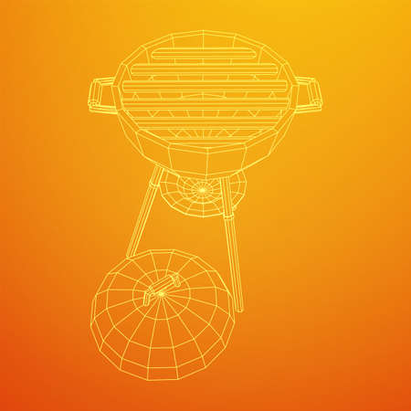 Round barbecue grill. Outdoor bbq party. Wireframe low poly mesh vector illustrationのイラスト素材