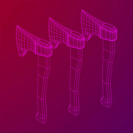 Wooden Hatchet Axe. Woodworking or lumberjack. Wireframe low polyのイラスト素材