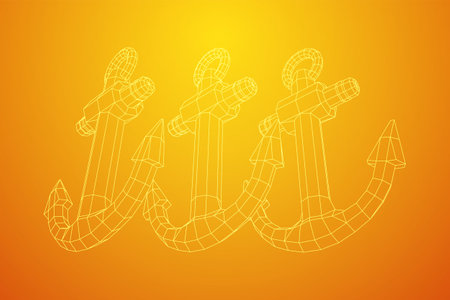 Nautical sea anchor for vessel ship. Wireframe low polyのイラスト素材