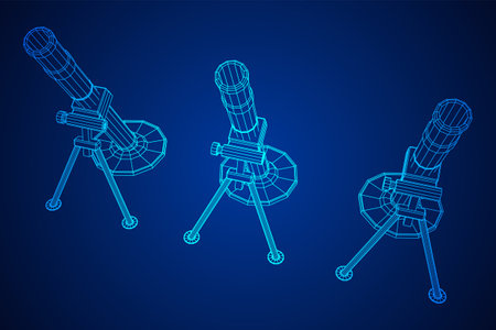 Firearm weapon army mortar and mine. Wireframe low polyのイラスト素材