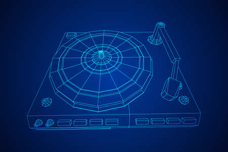 Vinyl turntable audio device. Wireframe low poly meshのイラスト素材