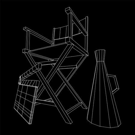 Director movie workplace chair. Wireframe low poly meshのイラスト素材
