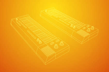 Piano roll analog synthesizer faders buttons knobs. Wireframe low poly meshのイラスト素材