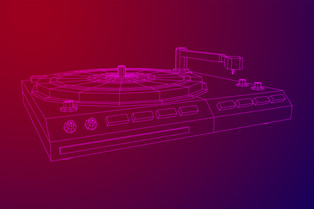 Vinyl turntable audio device. Wireframe low poly mesh