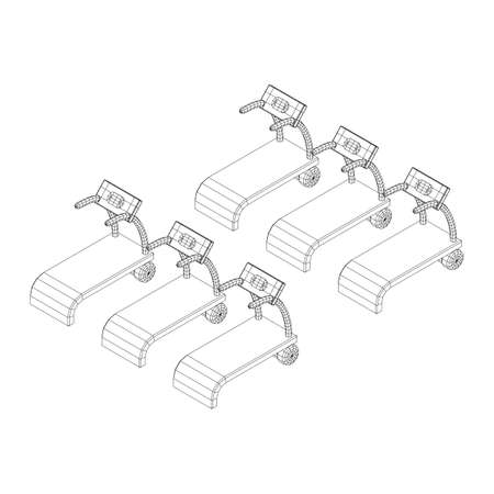 Treadmill machine. Gym and fitness equipment. Wireframe low poly mesh vector illustration.のイラスト素材