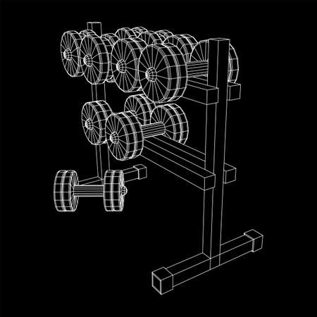 Dumbbells Gym equipment. Bodybuilding, powerlifting, fitness concept. Wireframe low poly mesh vector illustrationのイラスト素材