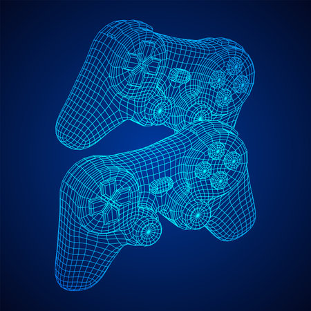 Game controller or gamepad for videogames. Wireframe low poly mesh