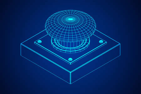 Big panic launch push button. Wireframe low poly mesh