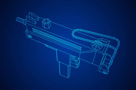 Submachine gun modern firearms pistol. Wireframe low poly mesh