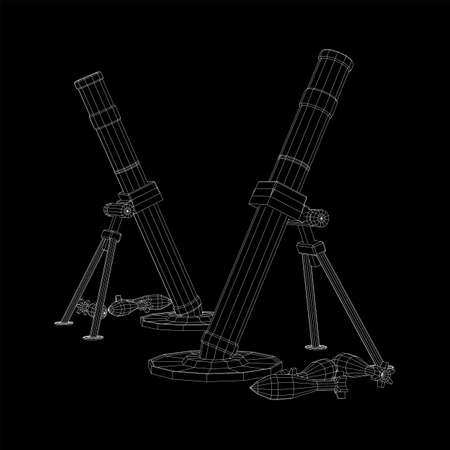 Firearm weapon army mortar and mine. Wireframe low polyのイラスト素材