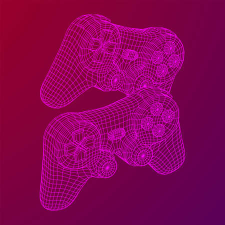 Game controller or gamepad for videogames. Wireframe low poly mesh