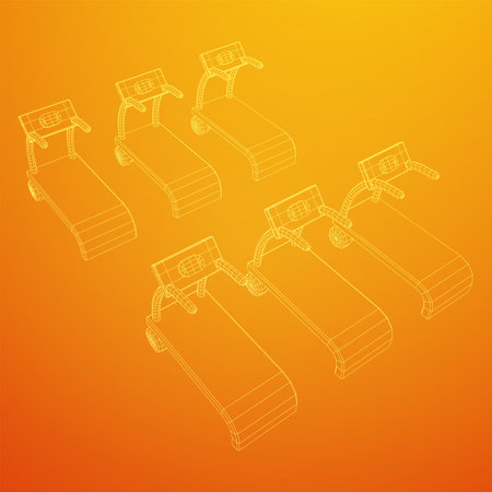 Treadmill machine. Gym and fitness equipment. Wireframe low poly meshのイラスト素材