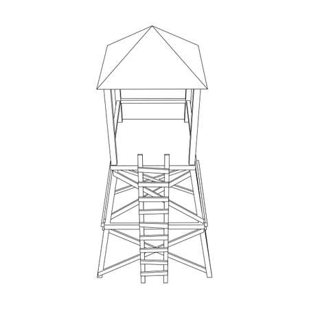Watchtower or observation tower for hunters. Wireframe low poly meshのイラスト素材