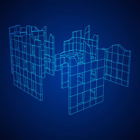 Destroyed building ruin and concrete, war destruction concept