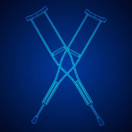 Crutches medical walking sticks for rehabilitation of broken leg. Treatment of people with leg injuries. Wireframe low poly mesh vector illustration.のイラスト素材