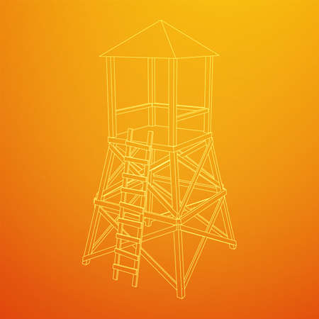 Watchtower or observation tower for hunters. Wireframe low poly meshのイラスト素材